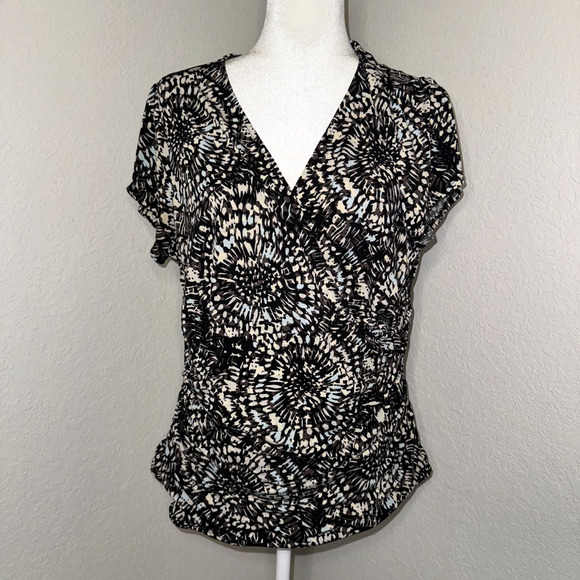 Y2K Relativity Tunic Top Women's 1X Black White Swirl Print Short Sleeve V-Neck - Picture 1 of 7